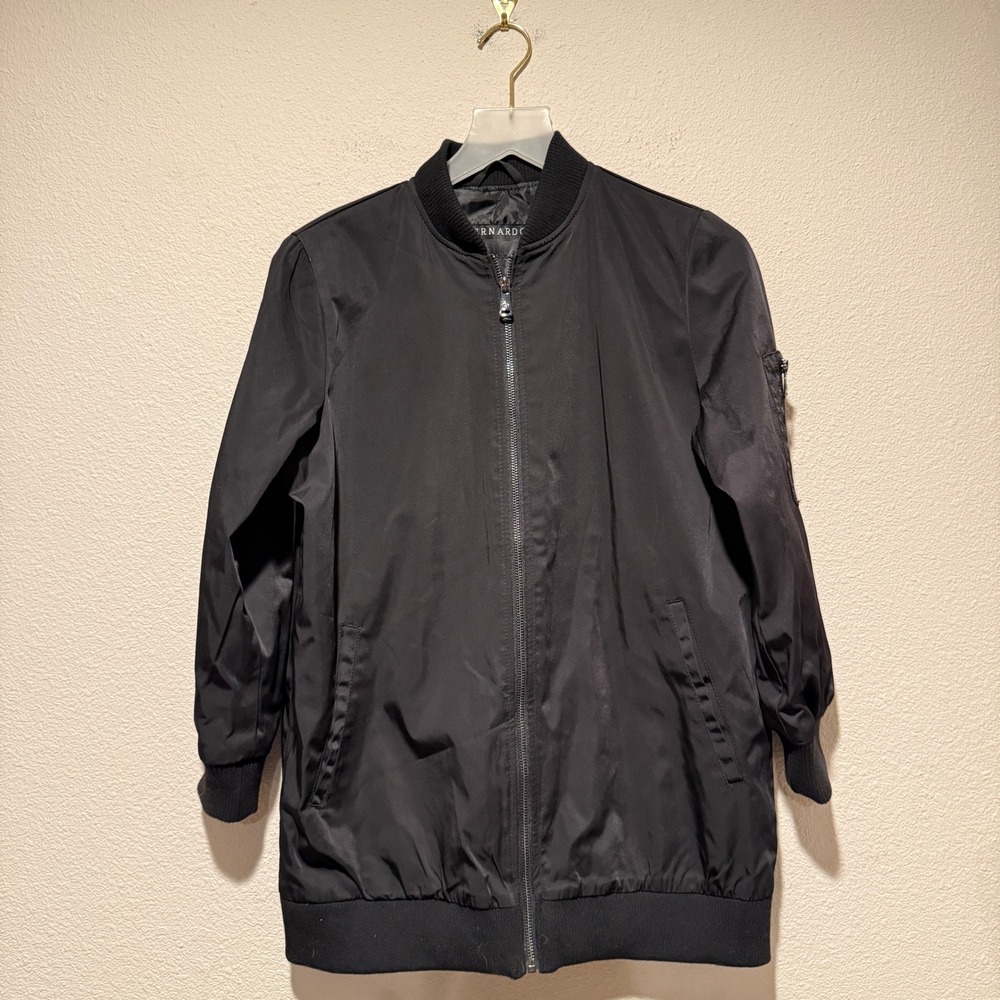 Bernardo Womens Black Longline Bomber Jacket Full Zip Utility Pocket Small